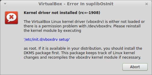virtualbox kernel driver not installed